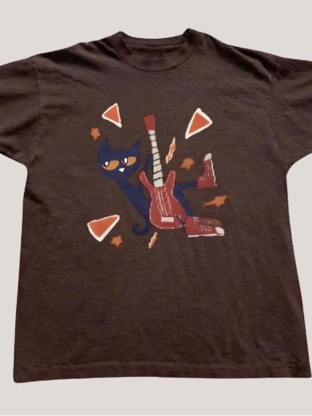 Graphic Tee with Blue Cat & Red Guitar